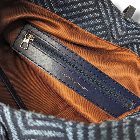 LUCKY Brand Mia Hobo Large Geometric Shoulder Bag in Blue Woven Cotton - Picture 2 of 10